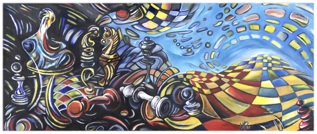 "Let´s play chess", 2021, 60x31cm, Öl auf Leinwand/Holz, c Michael Pfeiffer