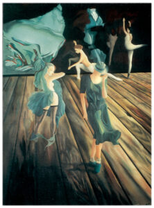 „Rendezvous einer Tänzerin“, 1987, 70 x 90 cm, oil on wood, © Michael Pfeiffer