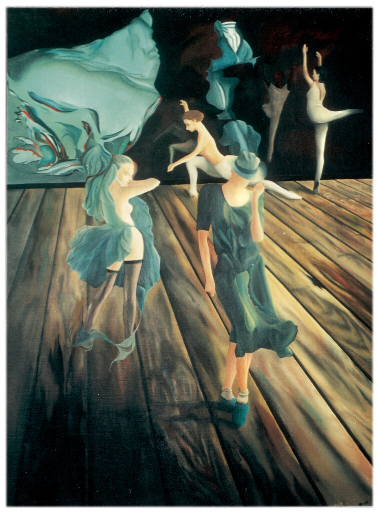 „Rendezvous einer Tänzerin“, 1987, 70 x 90 cm, Öl auf Holz, (© Michael Pfeiffer)