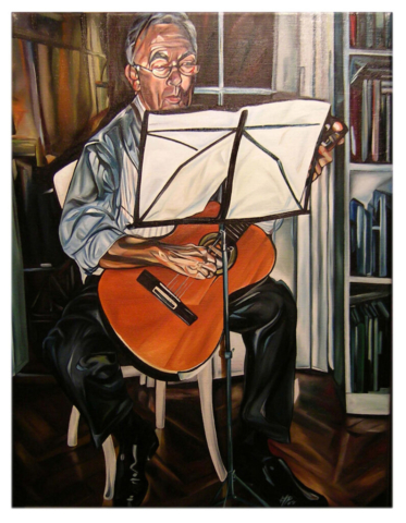 „Hans-Jörg mit Gitarre“, 2004, 50 x 65 cm, oil on canvas, © Michael Pfeiffer