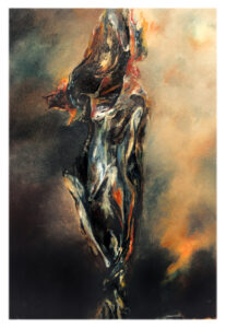 „nosce te“, 1990, 50 x 75 cm, oil and ink on wood, © Michael Pfeiffer
