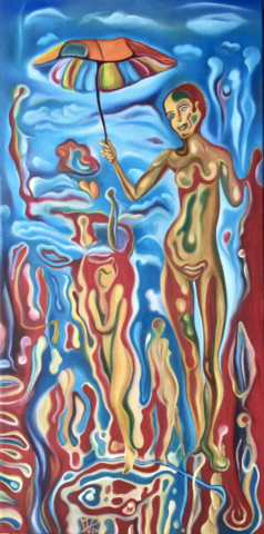 „another kiss“, 2024, 30 x 60 cm, oil on canvas, © Michael Pfeiffer