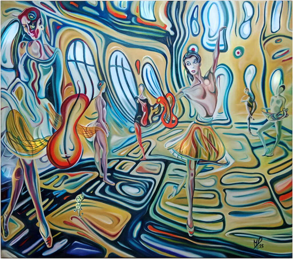 „Ölgemälde aus dem Zyklus "Rendezvous einer Tänzerin" von Michael Pfeiffer, Phantastischer Realismus“