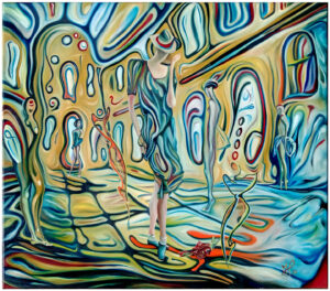 „Rendezvous einer Tänzerin - 5“, 2025, 80x70 cm, Öl auf Leinwand, © Michael Pfeiffer