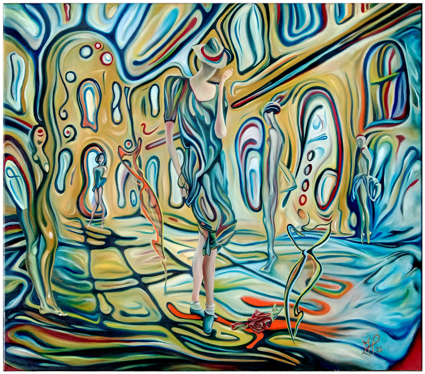 „Rendezvous einer Tänzerin - 5“, 2025, 80 x 70 cm, oil on canvas, © Michael Pfeiffer