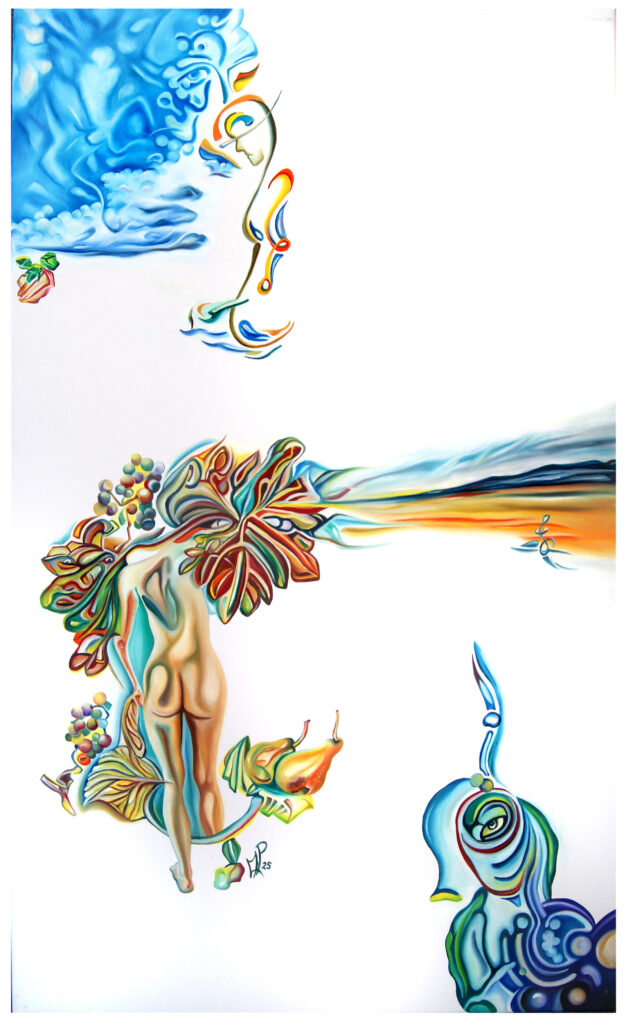Ölgemälde "Anmut und Akzeptanz" aus der Serie "Gut genug - Liquid Aesthetics" von Michael Pfeiffer, Minimalistischer Surrealismus"