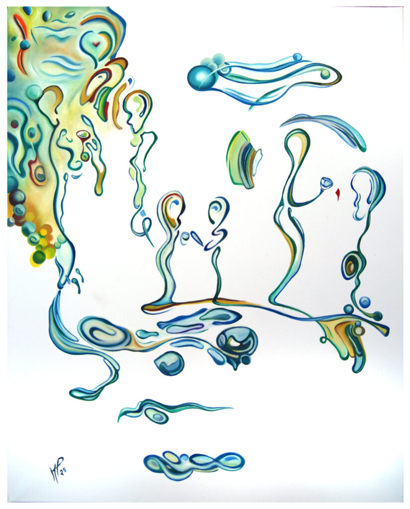 Ölgemälde "Guten Morgen, Sybille" von Michael Pfeiffer, Minimalistischer Surrealismus, Liquid Aesthetics"