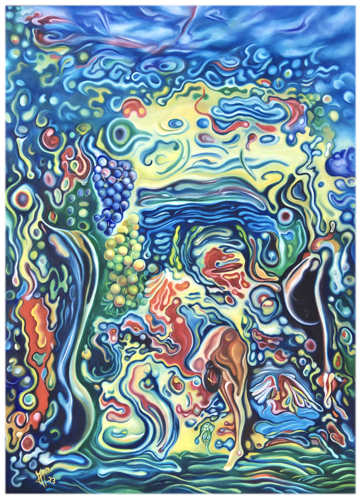 "Ente, Storch und eine Fischerin am See" "Ente, Storch und eine Fischerin am See", Fineart print, 2026, 42x60cm, Michael Pfeiffer