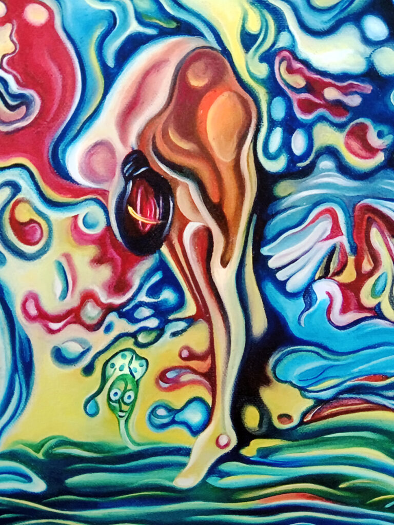 "Ente, Storch und eine Fischerin am See", Fineart print, 2026, 42x60cm, Michael Pfeiffer